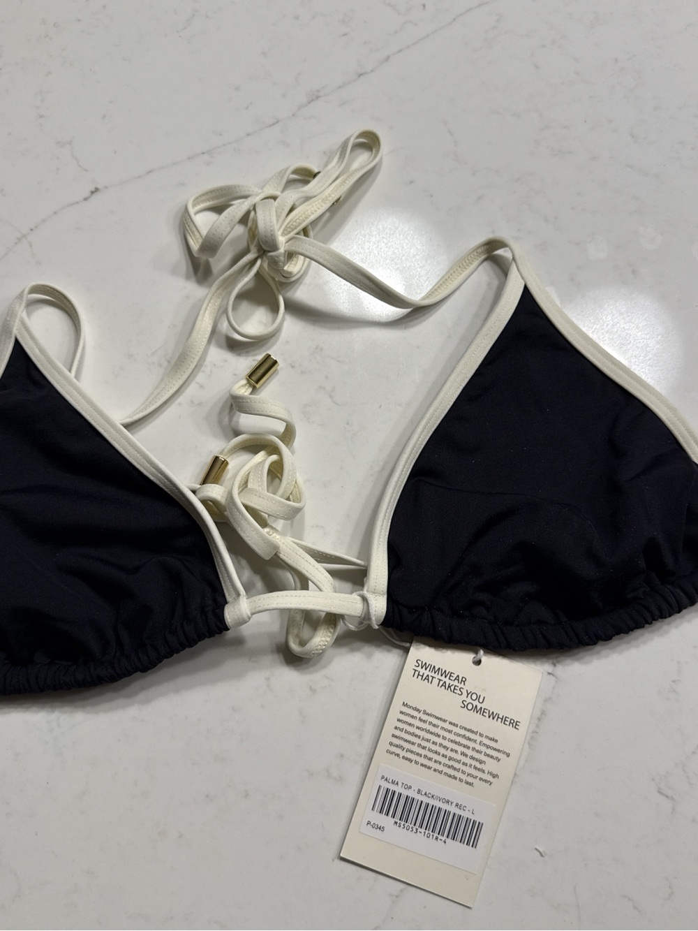 Monday Swimwear Black Paloma Triangle Bikini Top with Cream Trim - Picture 2 of 3
